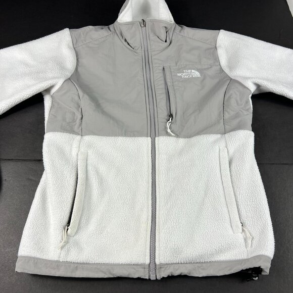 The North Face TNF Denali Jacket Women Small Grey White Polortec Full Zip Fleece - Picture 4 of 16